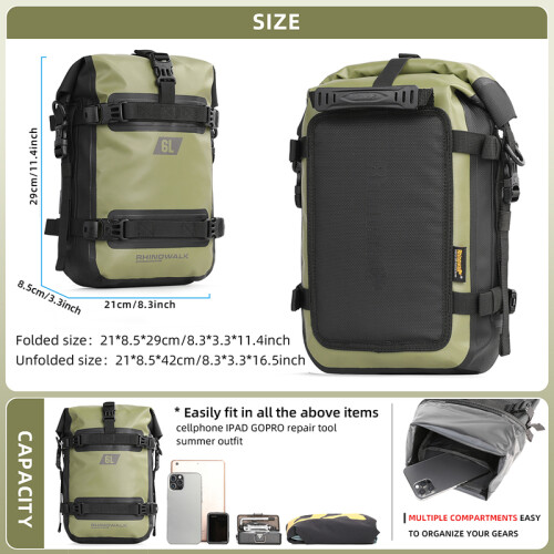 (6L-Olive-1 τεμ.) Rhinowalk Στεγανή τσάντα για μπάρα πρόσκρουσης