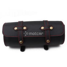 (Zwart en rood) PU Motorfiets Cruiser Gereedschapstas compatibel met k Barrel Shape Stuur Voorkant compatibel