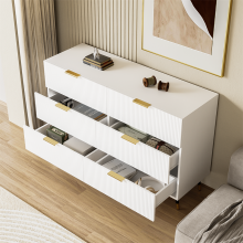 (White+Gold) Modern Sideboard with Gold Handles, Deep Drawers