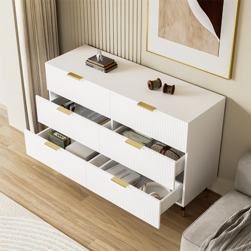 (White+Gold) Modern Sideboard with Gold Handles, Deep Drawers