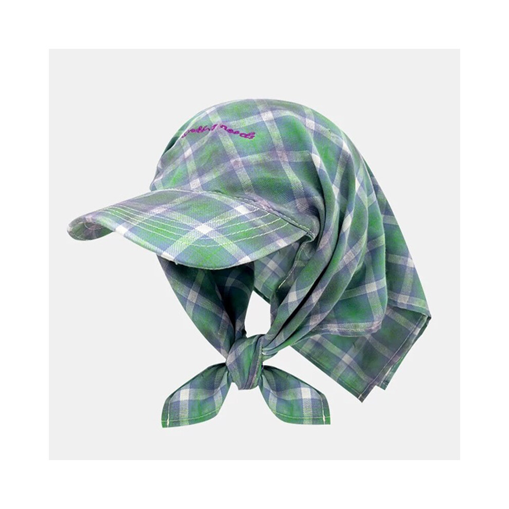 (56-58 cm-vert) Nouveau foulard personnalisé à bretelles à carreaux, chapeau d'été, tendance de rue,