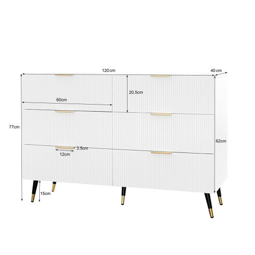 (White+Gold) Modern Sideboard with Gold Handles, Deep Drawers 2