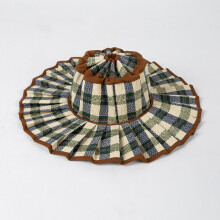 (54 cm pour enfants - Plaid bleu marine - café) Chapeau de paille plissé pliable à la mode avec large