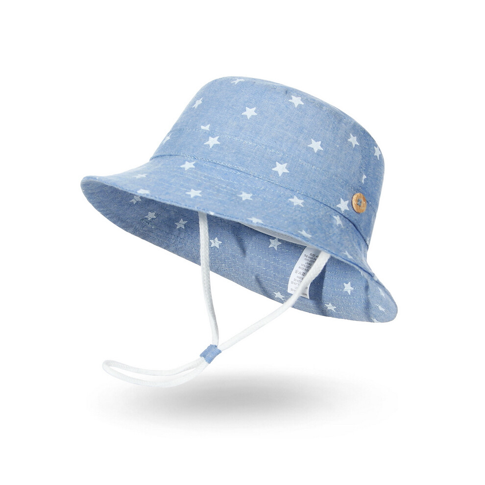 (48 cm - Bleu clair) Casquettes pour enfants en coton imprimé étoiles de dessin animé, chapeau seau