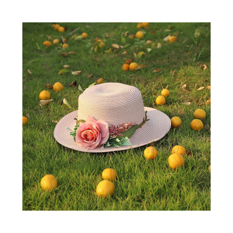 (M 56-58-3) chapeau plat pour femme, chapeau à fleurs, chapeau de plage, casquette de baril, chapeau