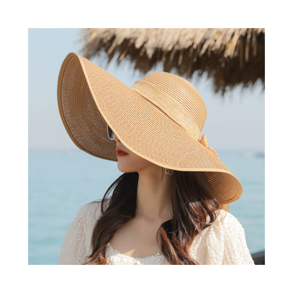 (56-60 cm-1) Chapeau de soleil fait main avec nœud pour femme 2025, chapeau de paille à large bord avec