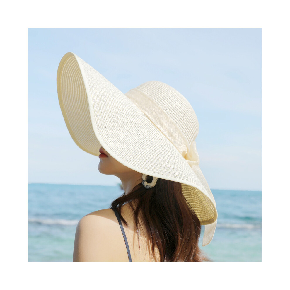 Chapeau de soleil fait main avec nœud en ruban noir pour femme (56-60 cm-5) - Chapeau de paille à large