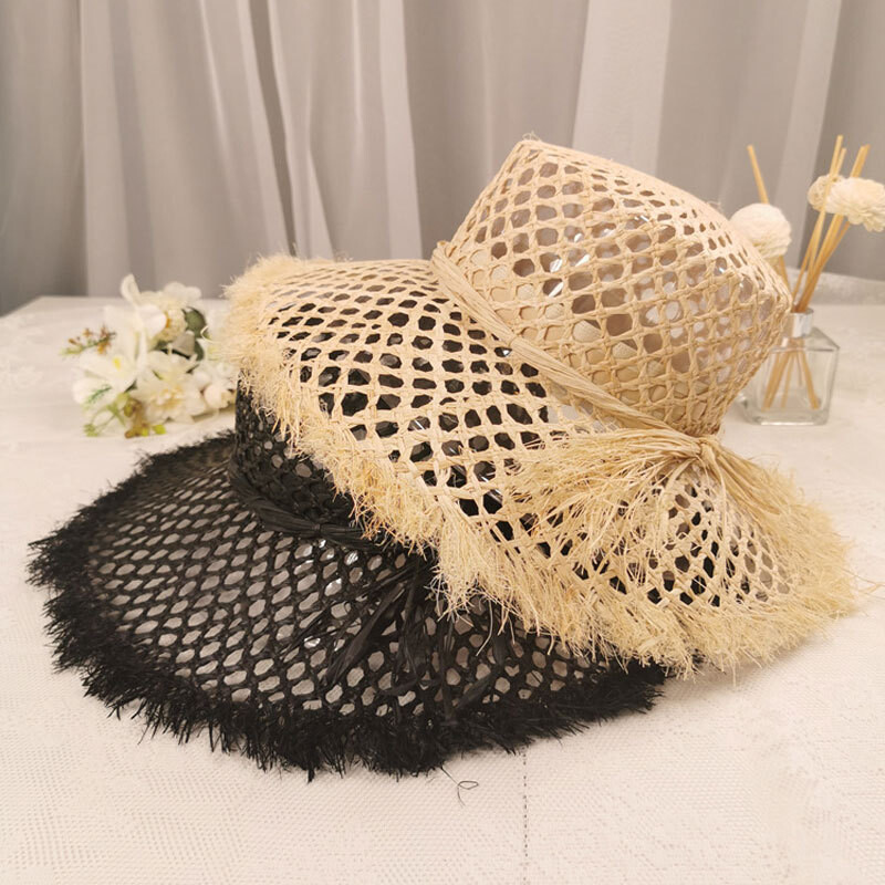 Chapeau Seau Femme Large Bord En Paille Imprimé Floral, Pliable, Protection Solaire