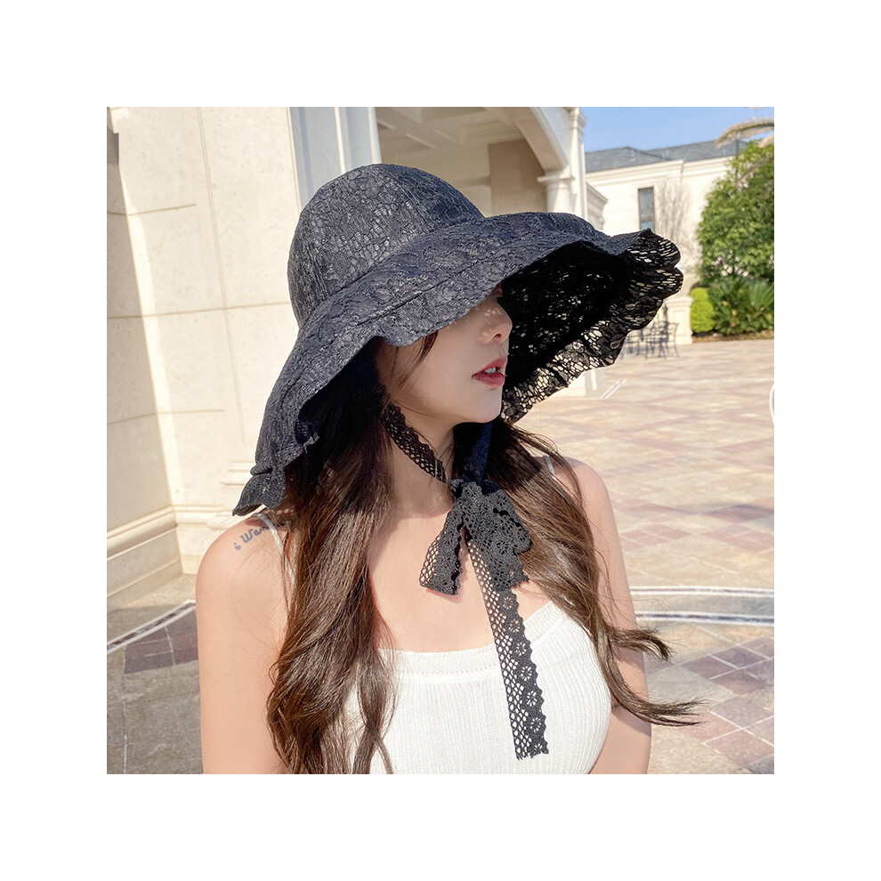 (56-58cm-style1) Chapeau de soleil en dentelle pour femme, blanc, noir, chapeau d'été pour femme, chapeau