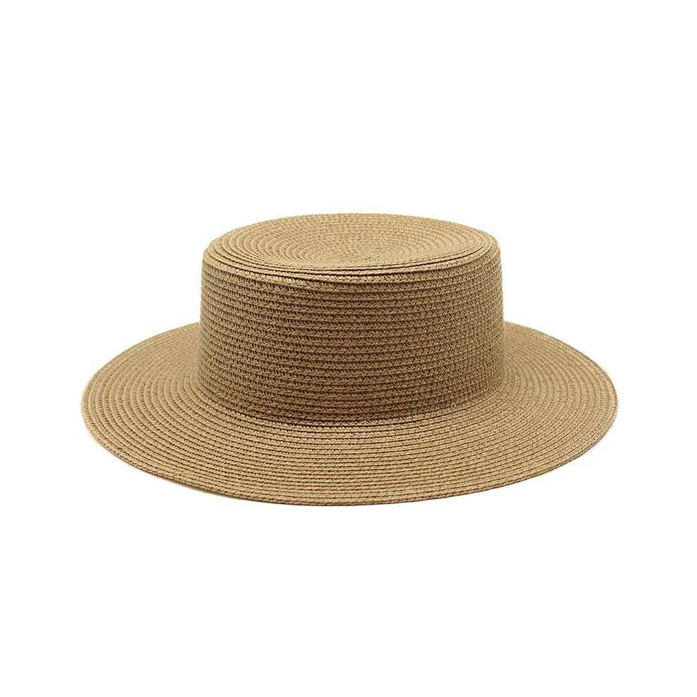 (56-58cm-10) chapeau de paille plat femme été chapeau plat chapeau de soleil bord de mer vacances plage