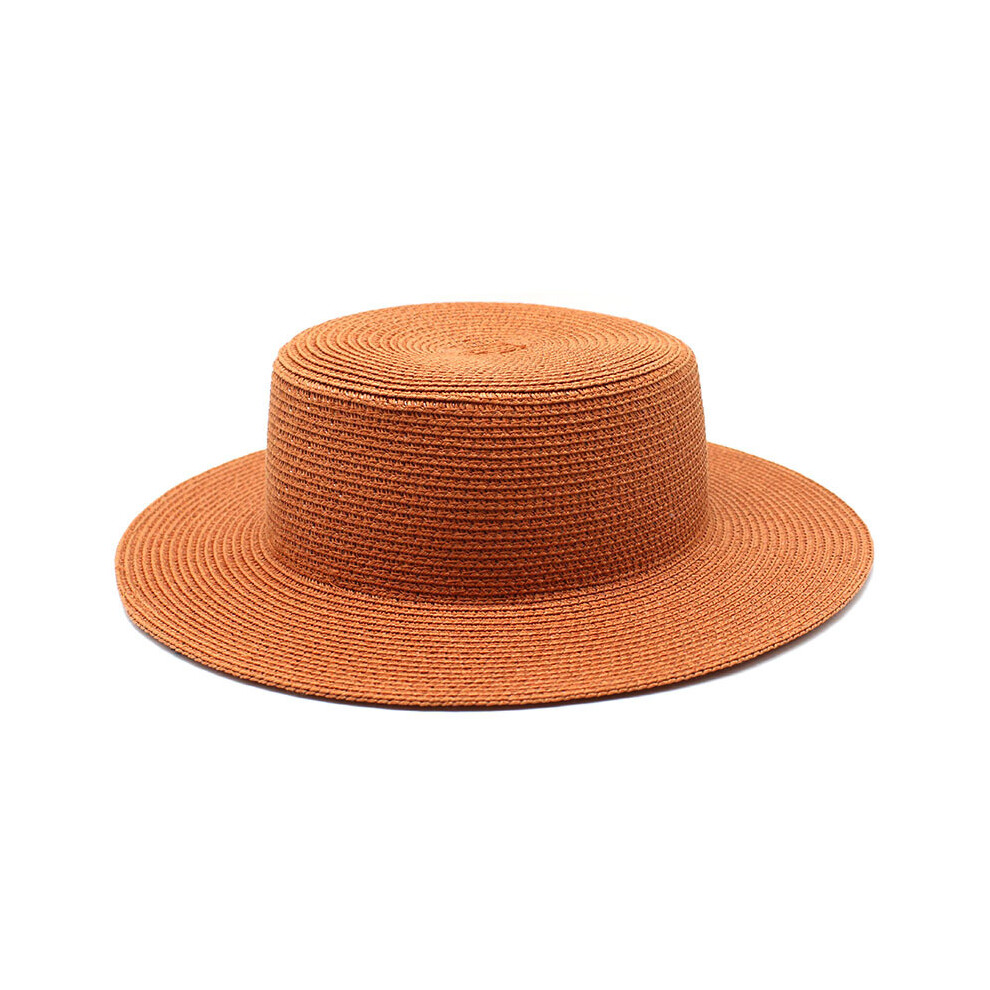 (56-58cm-4) chapeau de paille plat femme été chapeau plat chapeau de soleil bord de mer vacances plage