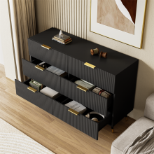 (Black+Gold) Modern Sideboard with Gold Handles, Deep Drawers