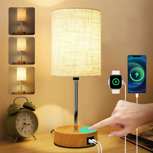 Touch Control Bedside Lamps 3-Way Dimmable Table Lamp w/ USB Charging Ports