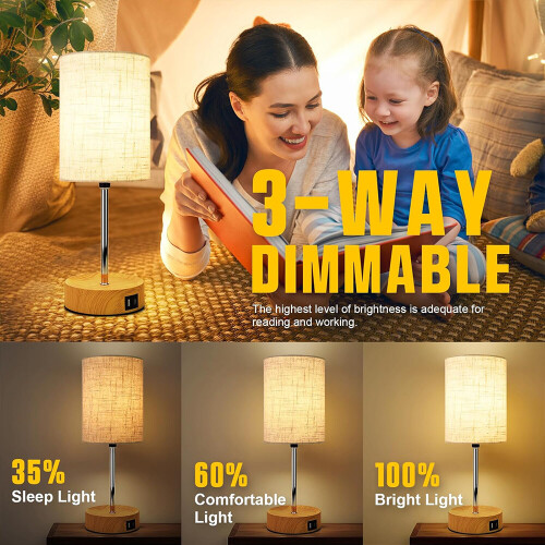 Touch Control Bedside Lamps 3-Way Dimmable Table Lamp w/ USB Charging Ports 1