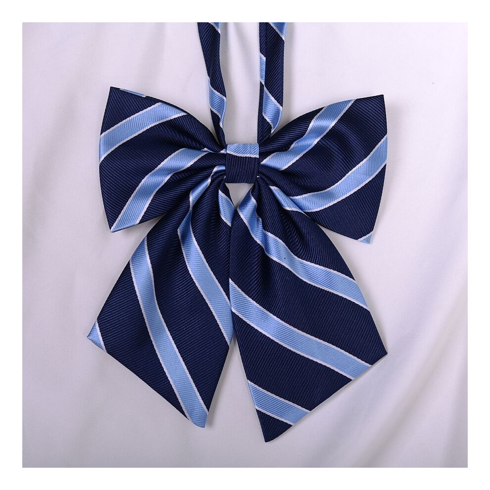 (Navy Blue Crown)Chemise uniforme enfant col nœud fleur avec rayures brodées pour événements scolaires
