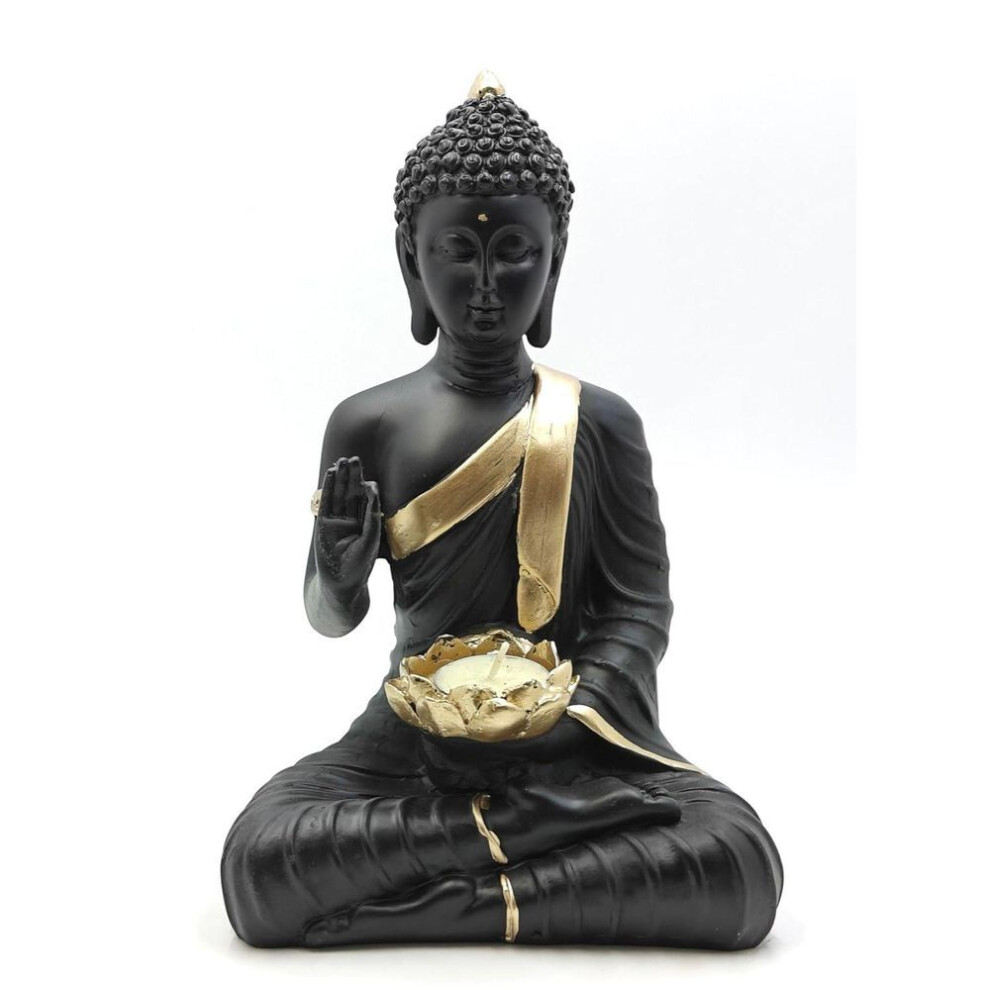 Polystone Buddha Statue Showpiece Idol With Tealight For Home Decor & Living Room Unique Showpieces 1 Pic (black)