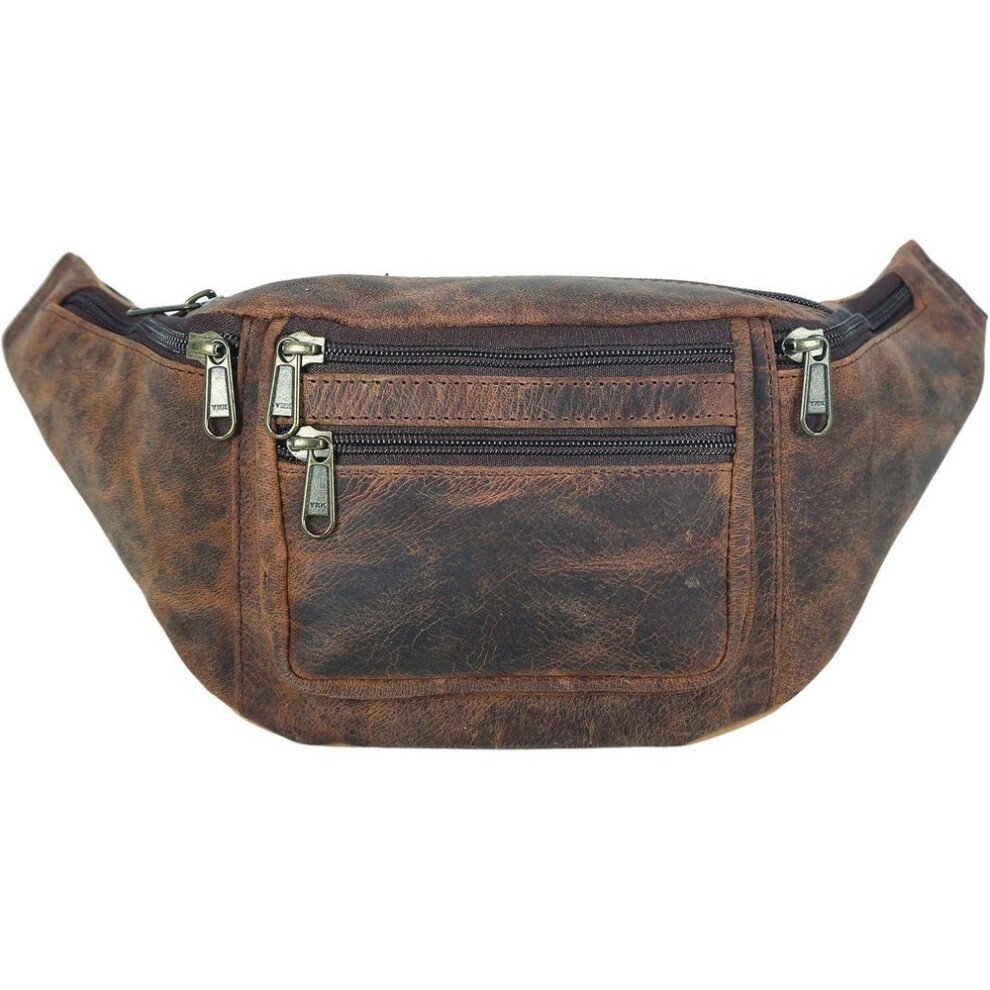 Premium Buffalo Leather Fanny Pack Waist Multifunction Hip Bum Bag Travel Pouch For Women And Men