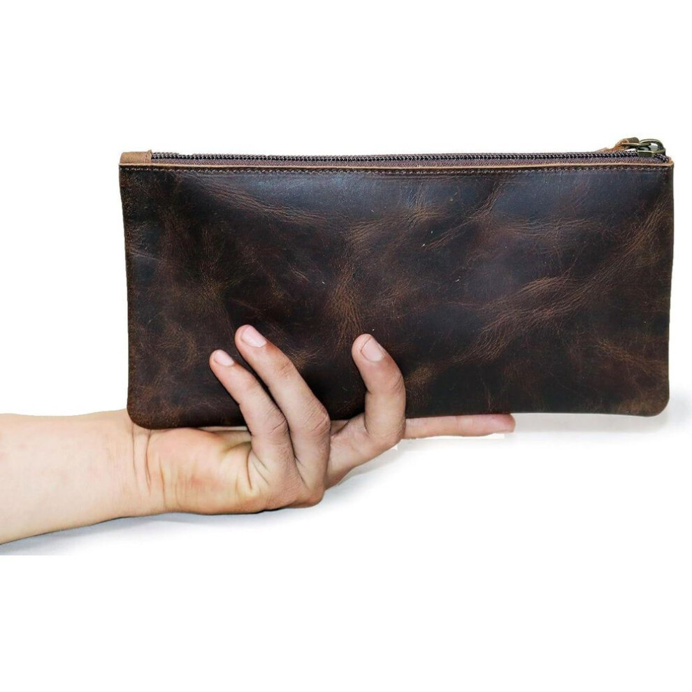 New Genuine Vintage Leather Pencil Case Pouch Pen Holder With Zipper Closure Brush Organizer Art Painting Supplies Office Marker Box