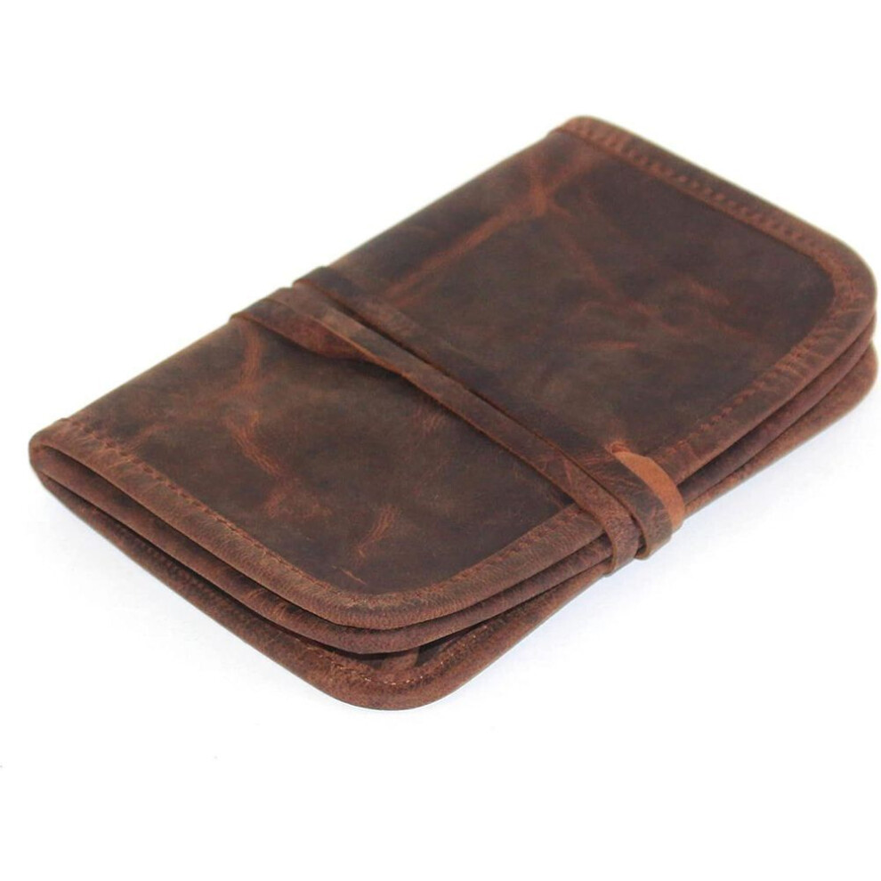 Leather Carry Case Wrap – Handmade Stationery, Make-up, Or Medicine Pouch With Strap Closure – Compact Fair Trade Accessory