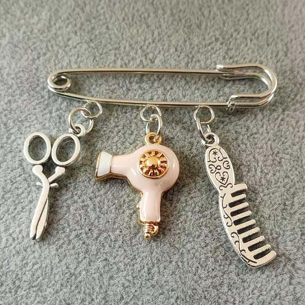 (pink) New Creative Fashion Designer Brooch Jewelry Hairdressing Scissors Comb Hair Dryer Pendant Brooch Gifts