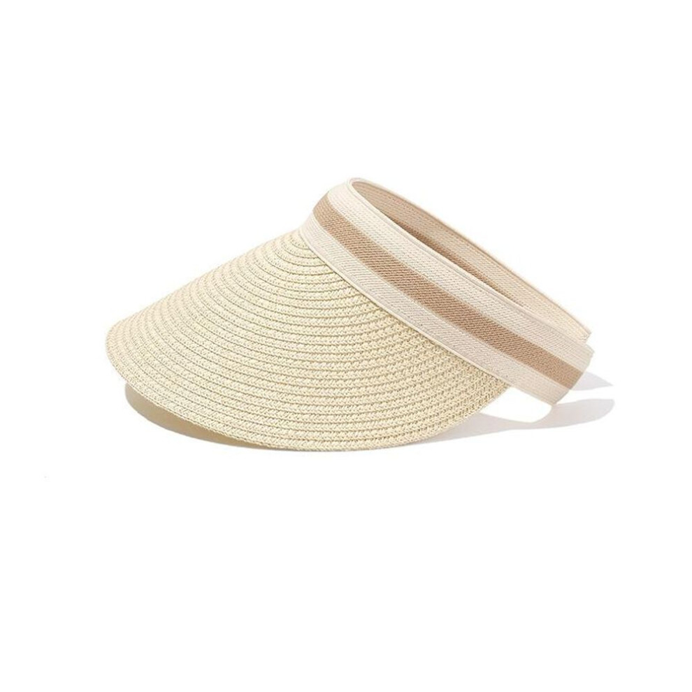 (khaki, 46-56cm) Summer Women Straw Hat Soft Folding Sun Hats Wide Brim Empty Top Ladies Outdoor Beach Panama Caps Ponytail Bucket Hat