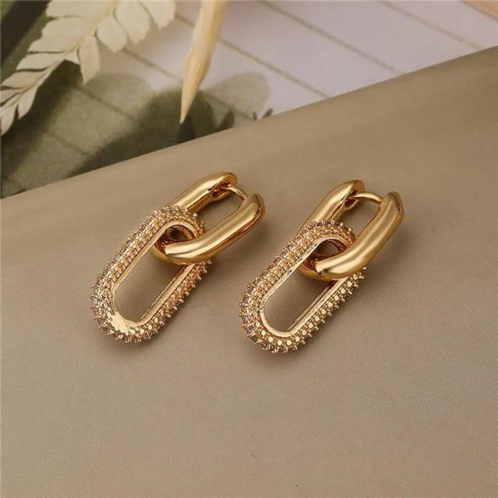 (gold) Retro Double Loop Drop Earrings Gold Silver Color Geometric Round Earrings For Women Punk Hip Hop Fashion Jewelry