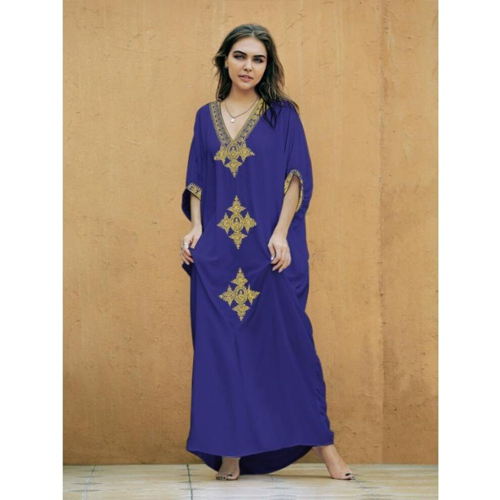 (One Size, navy blue) Summer Women's Plus Size Dress Beach Cover Up Sexy Loose Embroidered Holiday Dress Bikini Cover Up