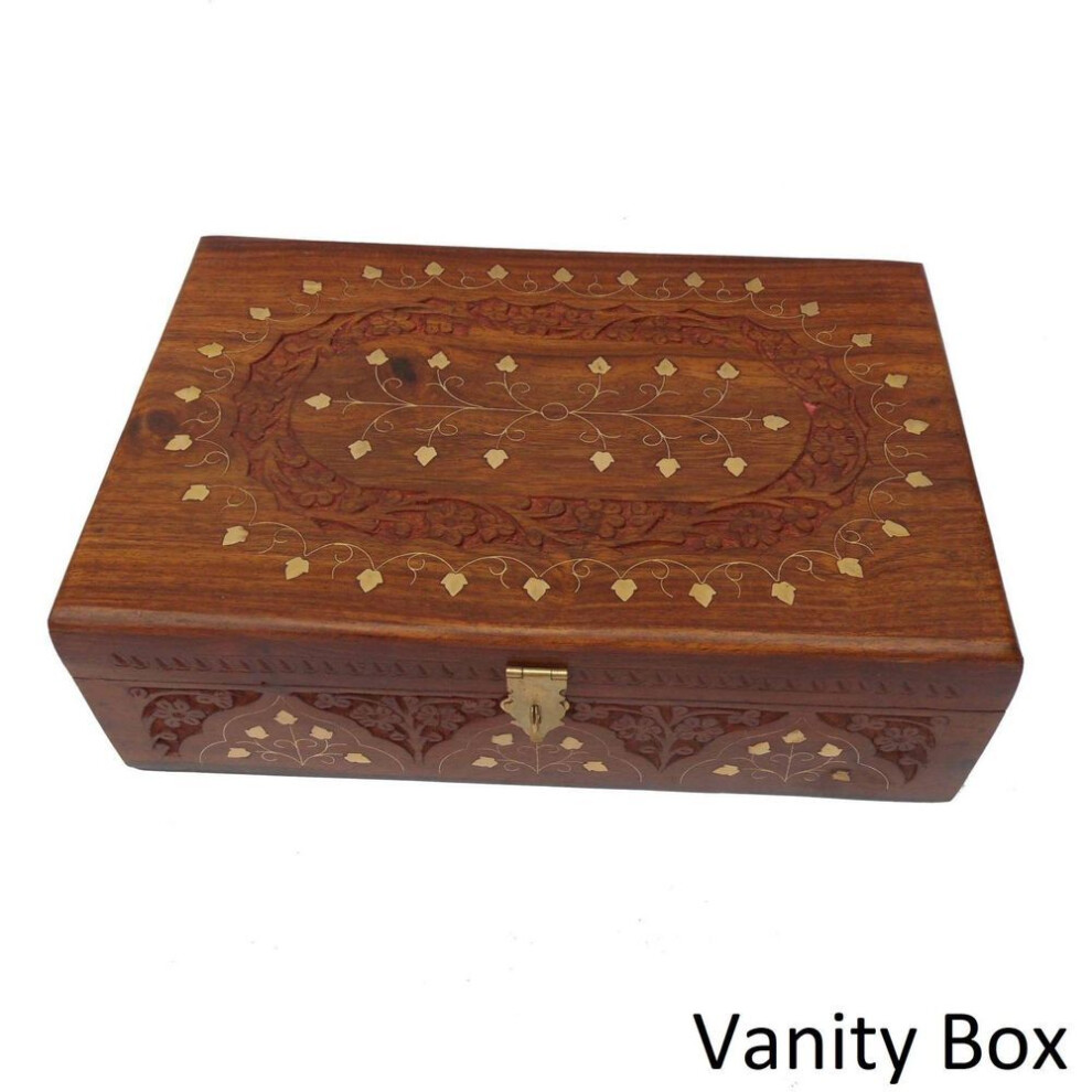 Handicraft Sheesham Wood & Brass Made Big Size Jewellery Vanity Box  (brown)