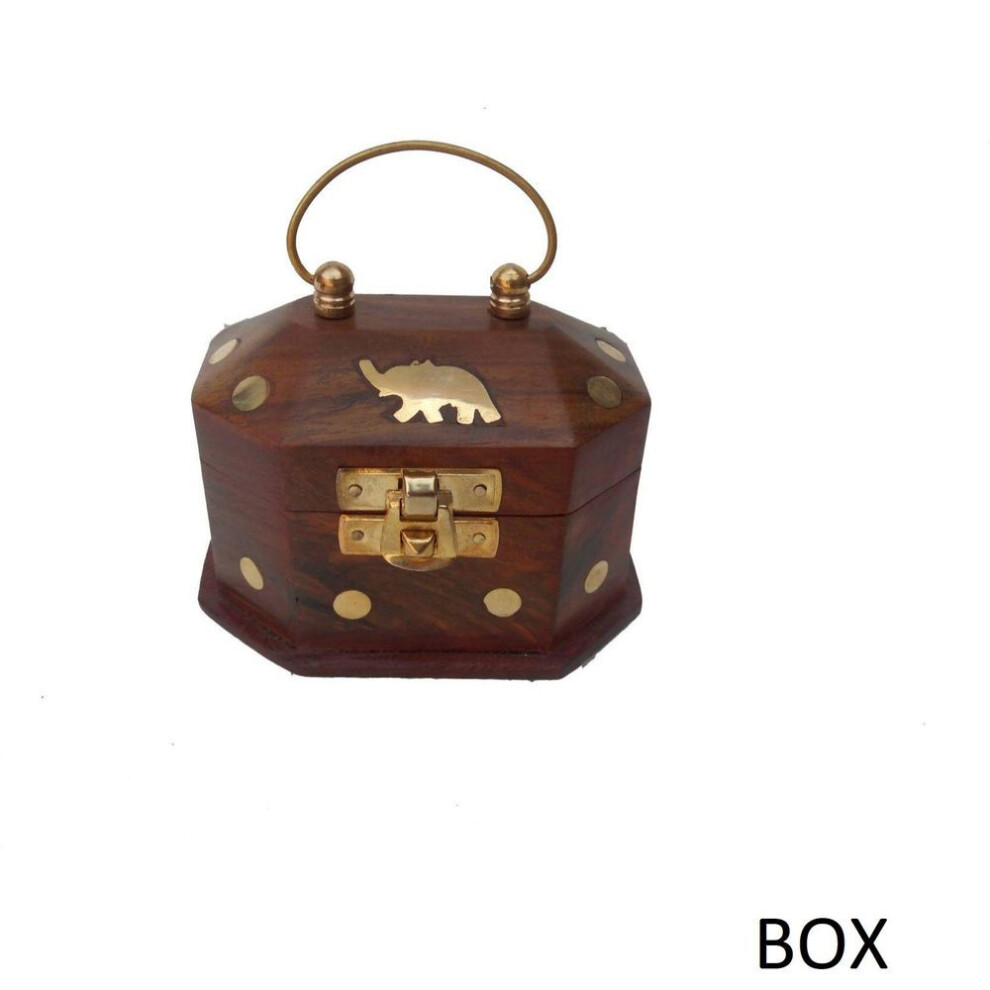 Handicraft Sheesham Wood & Brass Made Small Size Jewellery Box Vanity Box  (brown, Gold)