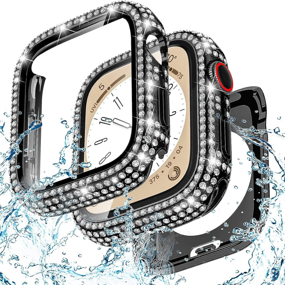 (As show, One size) Goton 2 In 1 Waterproof Bling Case For Apple Watch 40mm Screen Protector Se (2nd Gen) Series 6 5 4, Full Glitter Diamond Rhineston
