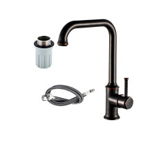 (Black) Kitchen Sink Faucet Solid Brass One-Piece Single Lever 360 Degree Swivel Basin Mixer Faucet with Flexible Hose and Accessories