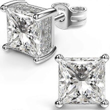 (As show, One size) 18K White Gold Plated Sterling Silver Princess Cut Cubic Zirconia Stud Earrings Square Simulated Diamond CZ Stud Earrings for Women Men Hypoallergenic