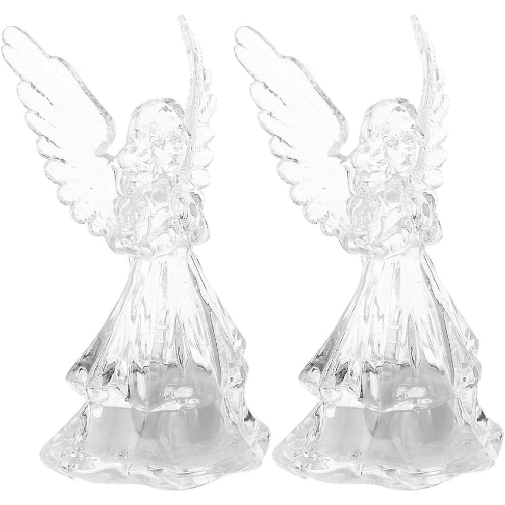 (As show, One size) 2pcs Color Changing Led Angel Lamp Light Garden Angel Gifts Garden Decor Glittering 3d Lighted Angel Figurine For Desk Ornament Bi-image-OPC-PHT6H5N-NEW