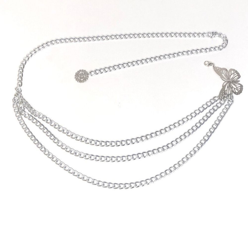 (B) Fashion Retro Gold Silver Multi-layer Metal Tassel Body Chain Gift For Women Sexy Belt Waist Chain