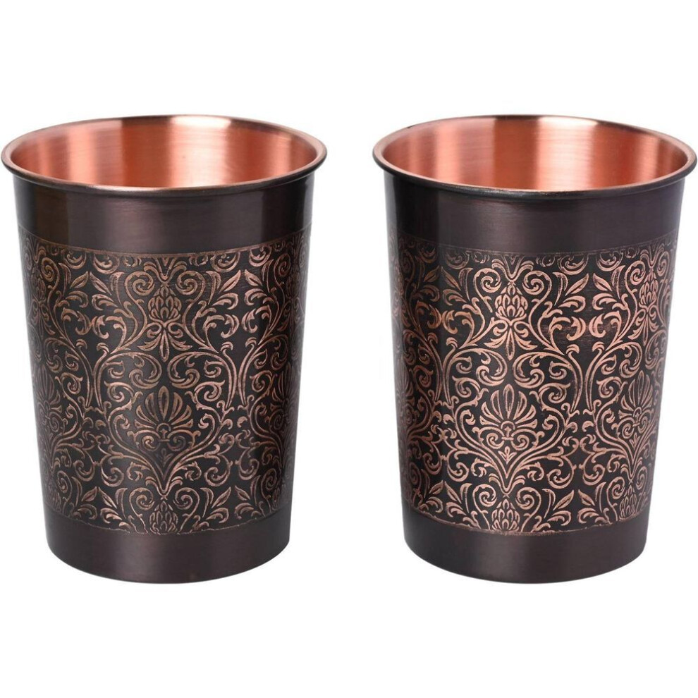 (pack Of 2) Copper Carving Royal Design Black Antique Finish Glass With Gold Gift Box Glass Set Water/juice Glass  (250 Ml, Copper, Brown)