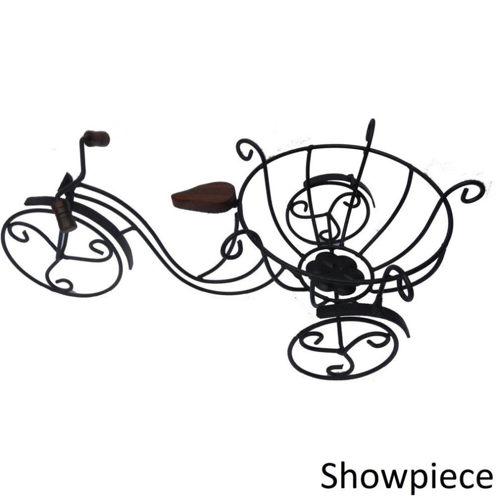 Handicraft Iron Iron Made Rickshaw Shape Showpiece With A Fruit Basket Of Dia-7.5inch Storage Basket  (pack Of 1)