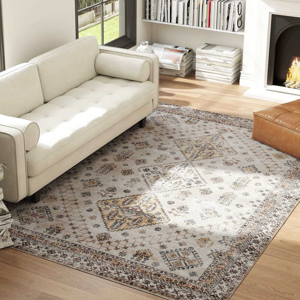 Homcom (Orange||L) Flannel Non-Slip Washable Rug For Living Room