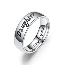 (to Daughter, 10) Stainless Steel Family Ring Engraved Dad Mom Daughter Son I Love You Ring Band