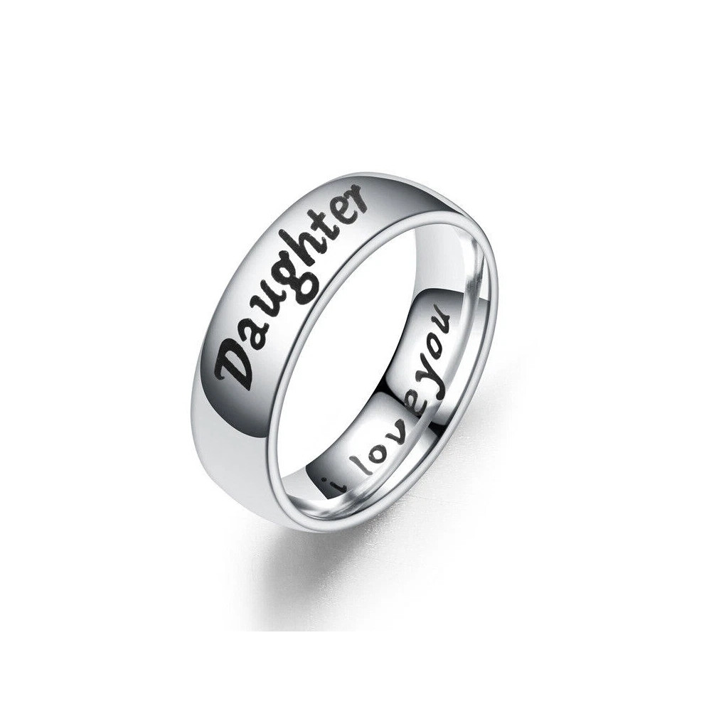 (to Daughter, 10) Stainless Steel Family Ring Engraved Dad Mom Daughter Son I Love You Ring Band