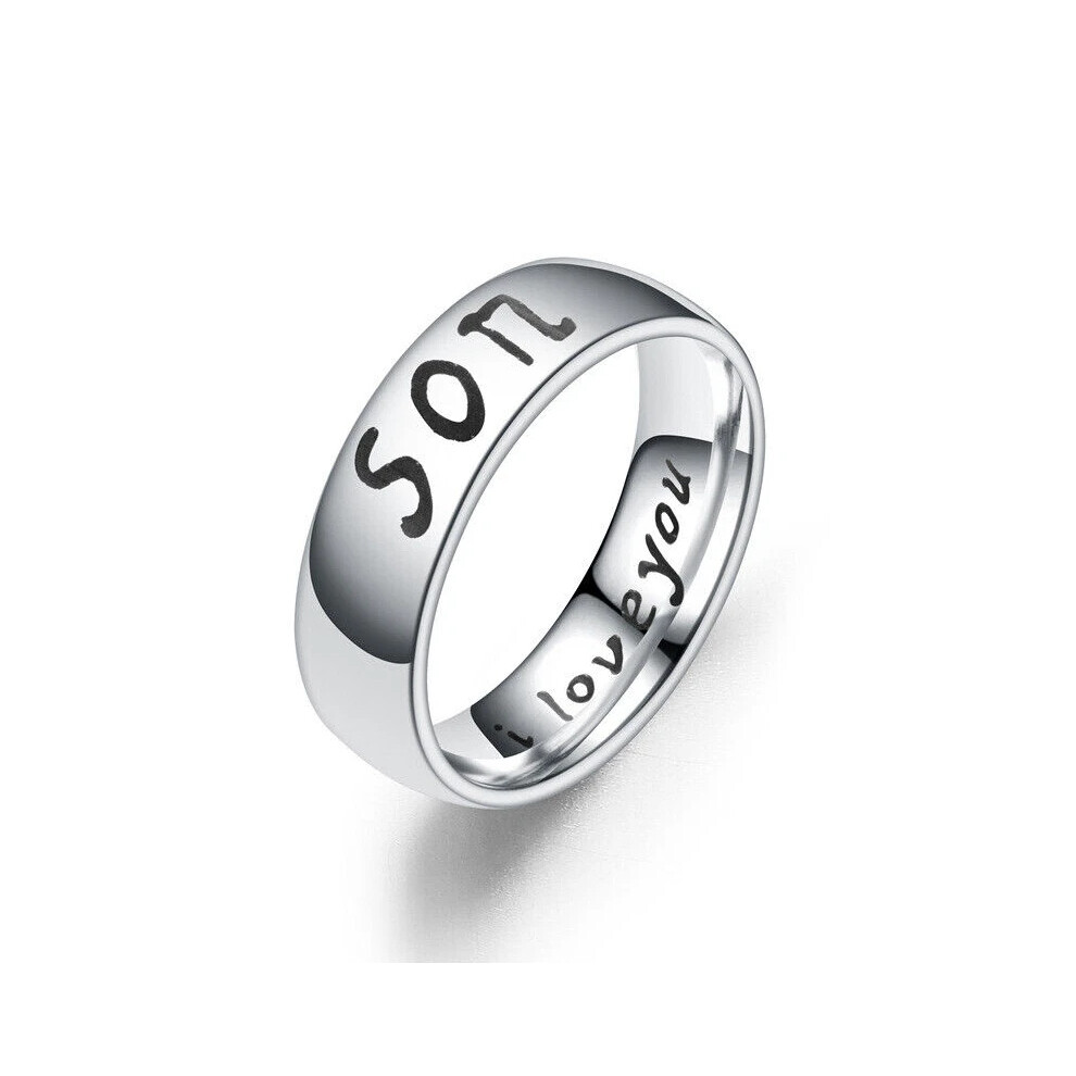 (to SON, 9) Stainless Steel Family Ring Engraved Dad Mom Daughter Son I Love You Ring Band