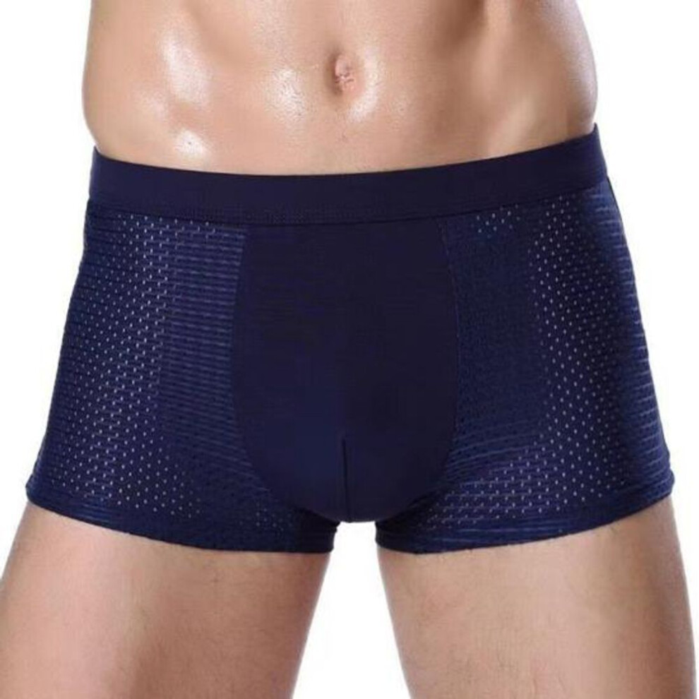 (blue, L) Men Boxers Elastic Mid Waist Ice Silk Mesh Seamless Soft Breathable U Convex Quick Dry Moisture-wicking Firm Stitching Men Underpants