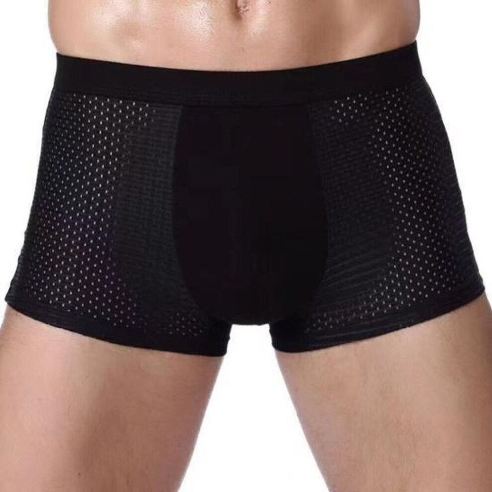 (black, 4XL) Men Boxers Elastic Mid Waist Ice Silk Mesh Seamless Soft Breathable U Convex Quick Dry Moisture-wicking Firm Stitching Men Underpants