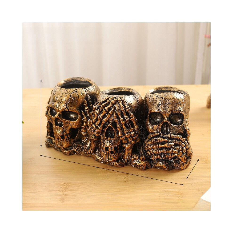 (Gold)Maceta Con Cabeza De Esqueleto Con Material De Resina Para Fiesta Y ColeccióN De Halloween-image