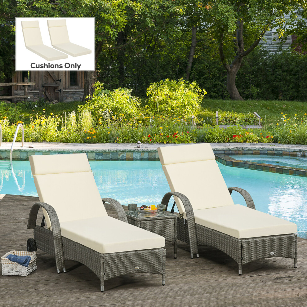 Outsunny Set Of 2 Lounger Cushions Only Deep Seat Patio Cushions White