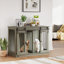 PawHut Dog Crate Furniture for Large Dogs, Double Dog Cage for Small Dogs, Grey
