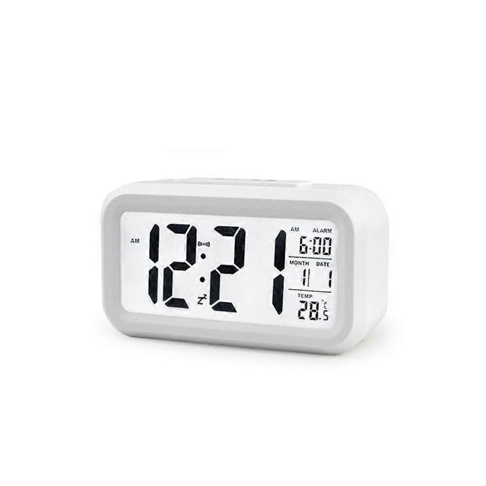 (As show, One size) Backlit Electronic Digital Temperature Alarm Clock Calendar Snooze Function Bedside Alarm Clock Smart Digital Alarm Clockwhite