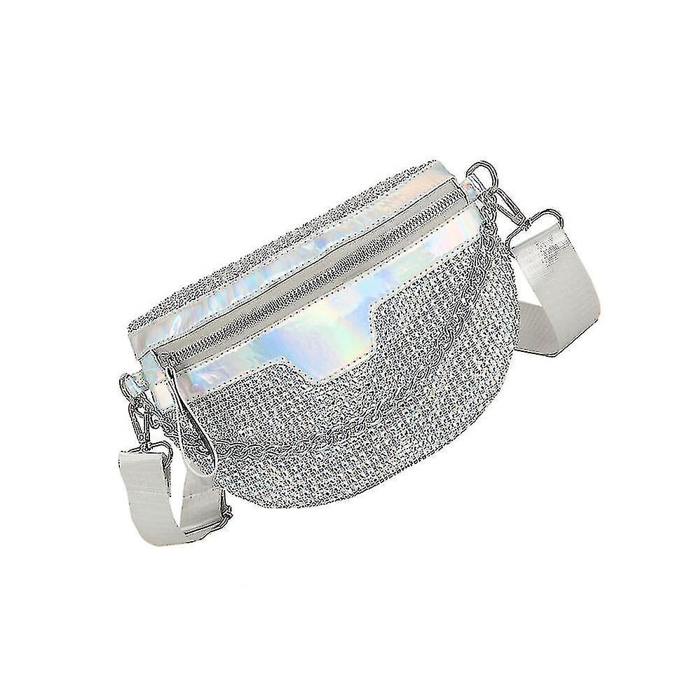(As show, One size) 22.5x17x6cm Silver Fanny Packs Stylish Shiny Waist Bag Delicate Women Fanny Bag Chic Shopping Waist