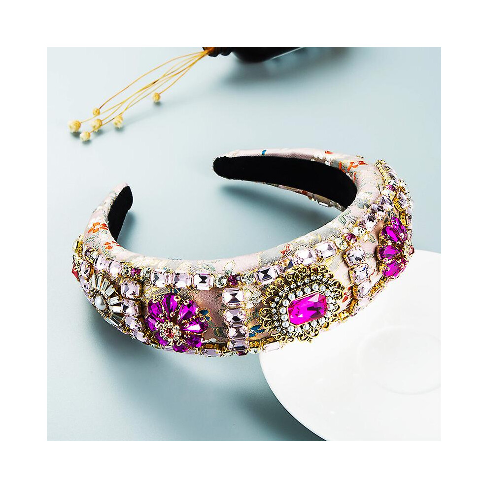 (As Show, One Size) Baroque Sponge Padded Velvet Headband Pink