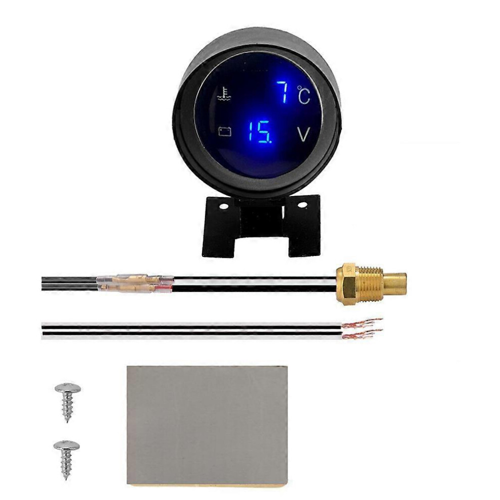 (As show, One size) Round Led Digital Car Truck Water Temp Gauge Temperature Sensor Moto + Voltmeter 2 In 116mm water temperature plug