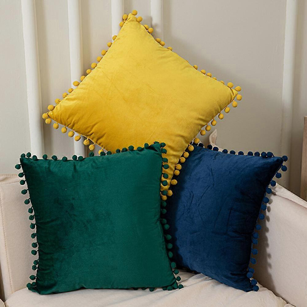 (As Show, One Size) Set Of 3 Decorative Velvet Cushion Covers Sofa Pillow Case 45X45cm ( Navy) Soft Comfortable Decoration Home Livin Dark/Green/Yellow